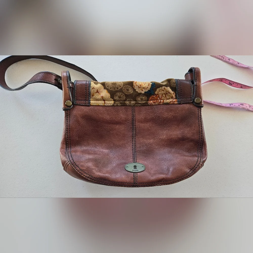 FOSSIL Floral Brown Bag Purse Hippie Boho Shoulder Leather - Picture 6 of 8